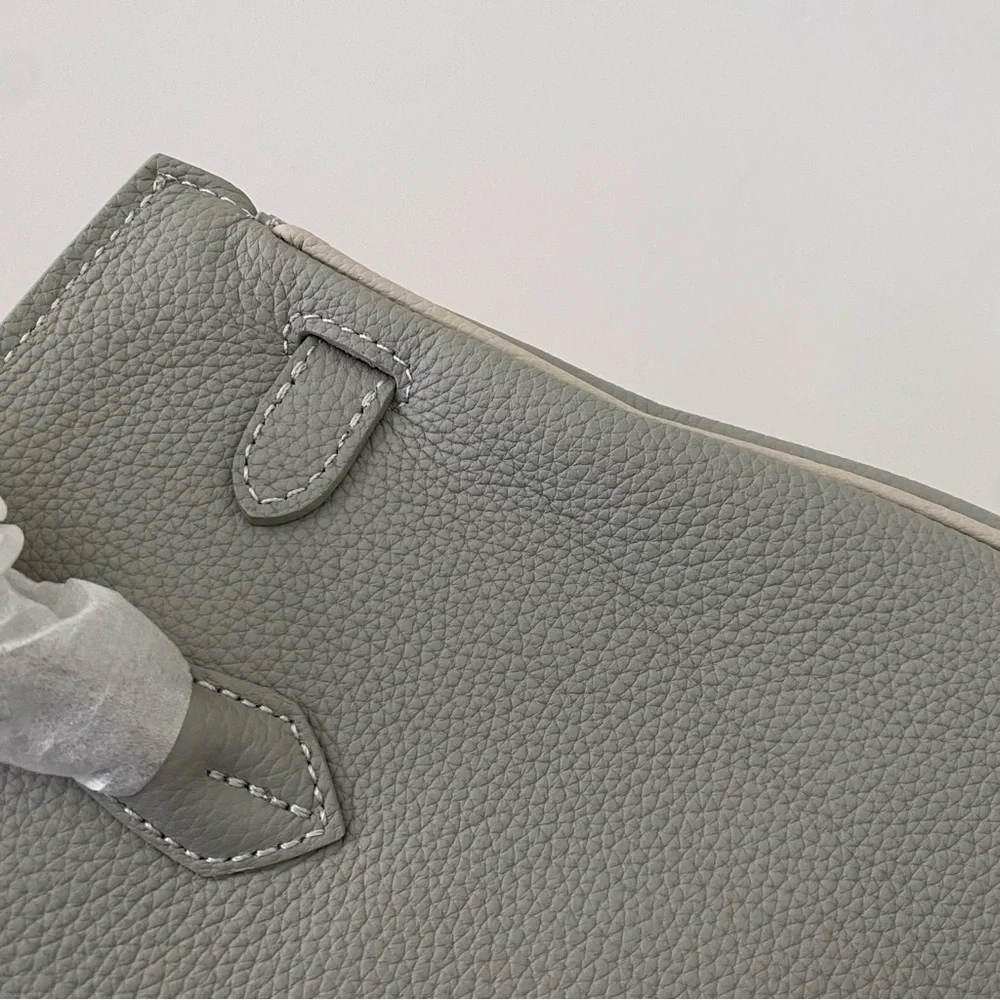 Gray Colorblock Structured 25 BK Leather Bag Lock & Key Satchel Crossbody S2 - Picture 6 of 16